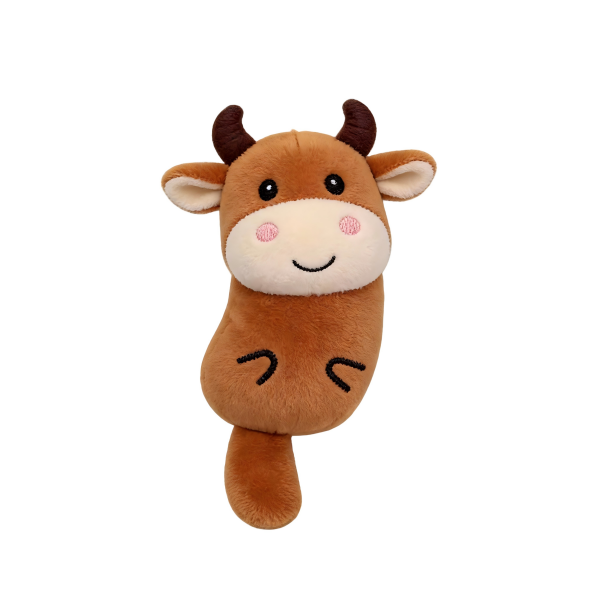 Cute Smiling Brown Cow Soft Plush Cat Chew Toy with Catnip