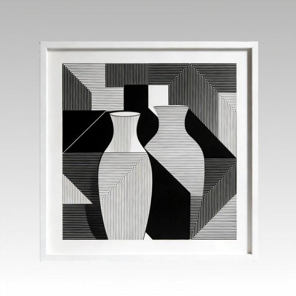 Op Art Vase Framed Art - Black & White Optical Illusion Decor